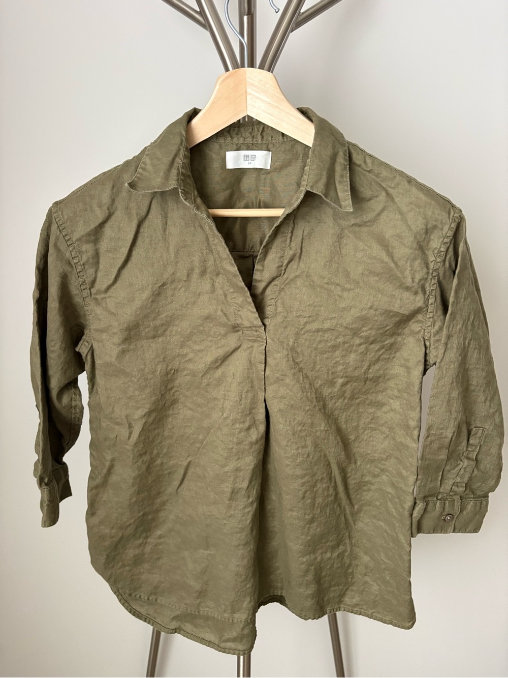 Uniqlo Olive Collared Linen-Cotton Tunic Top